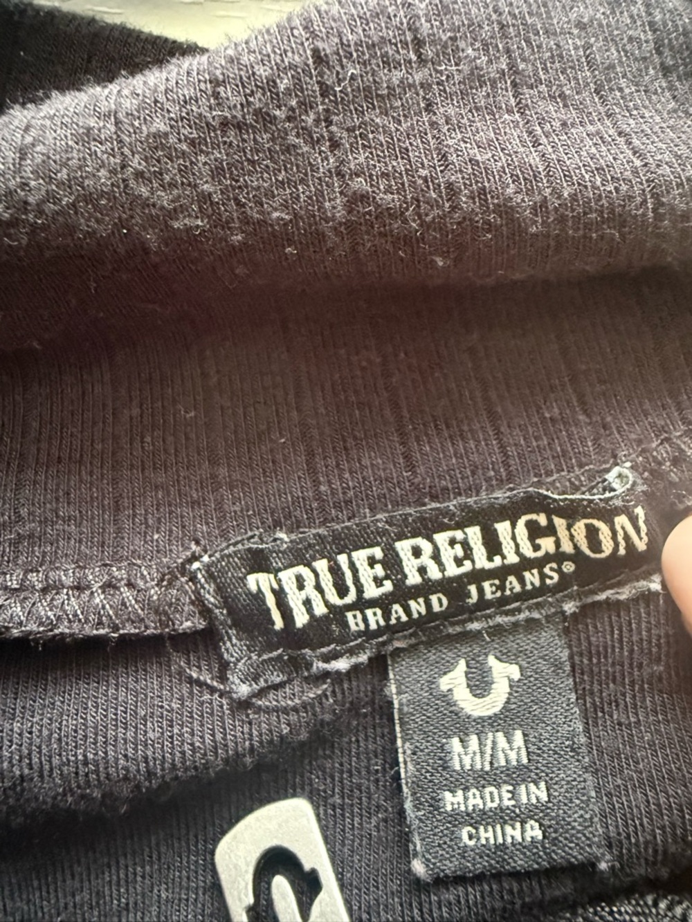 True Religion Half- Zip Short Sleeve Ribbed Pullover Black- M - Picture 6 of 6